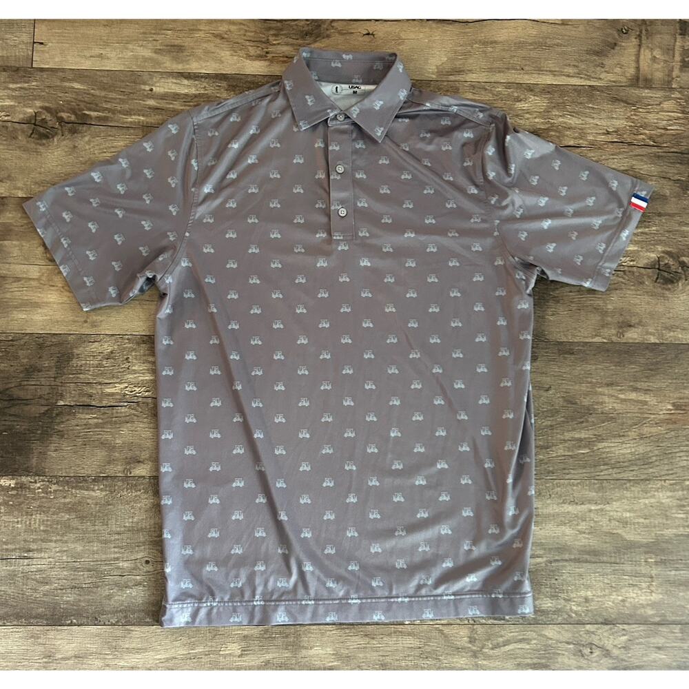 U Suck At Golf USAG Men’s Medium All Over Graphic Print Polo Gray Athleisure